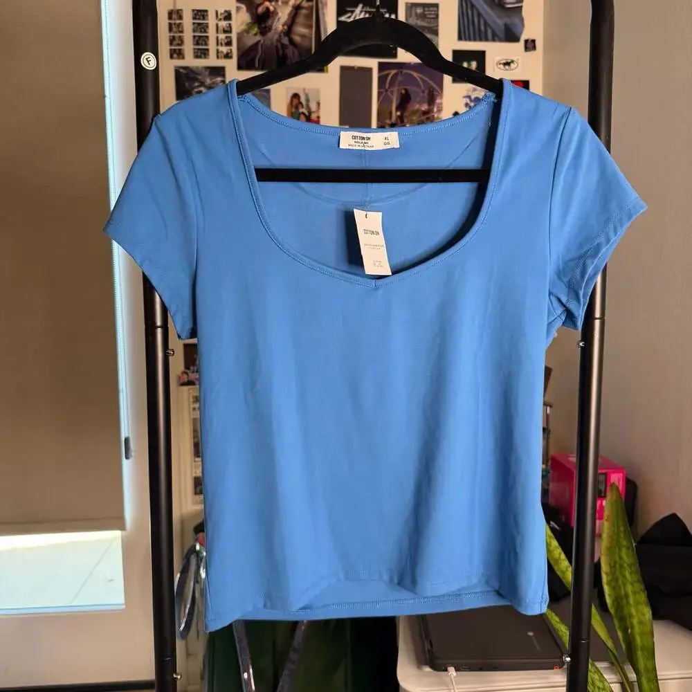 Cotton On Hold Me Tee Size XL Blue Scoop Neck Short Sleeve